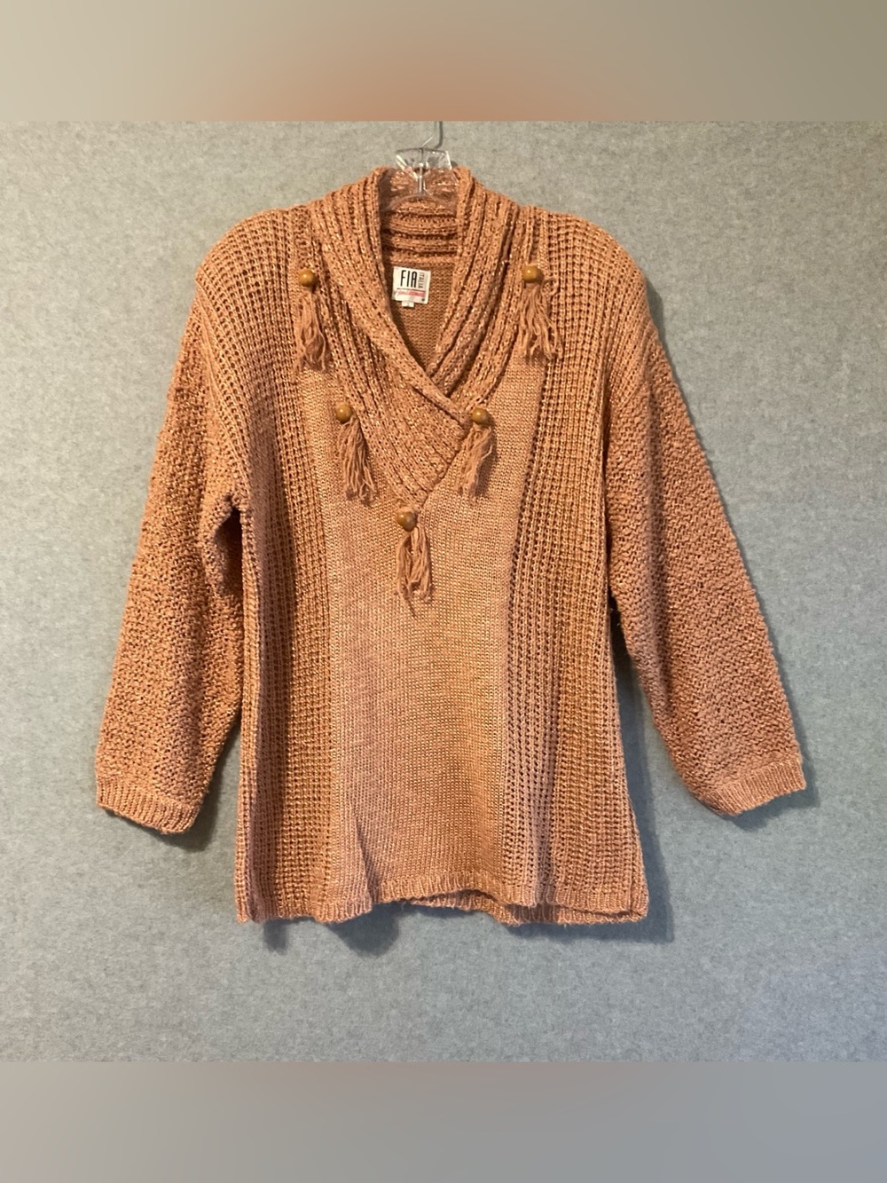 Fia Italia Women's Peach Rust Knit Tassel Pullover Sweater Sz S